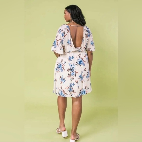 Flying Tomato Plus Size Dress Knee Length Cream Blue Brown Floral 1X 2X 3X - Picture 8 of 8